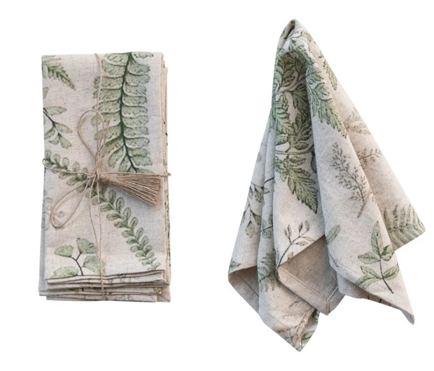 Cotton & Linen Botanical Printed Napkins, Set of 4