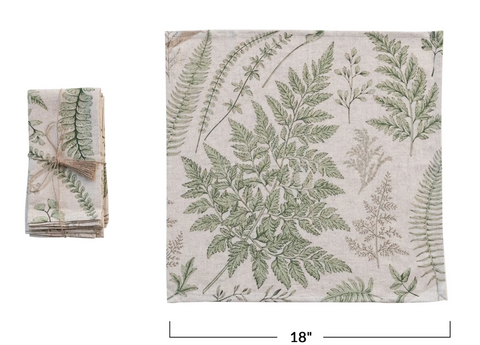 Cotton & Linen Botanical Printed Napkins, Set of 4