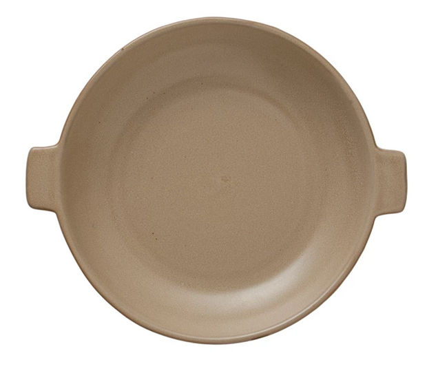 Stoneware Plate w/ Handles Reactive Glaze, Cream