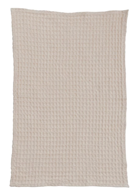 Stonewashed Cotton Waffle Weave Tea Towel, Natural