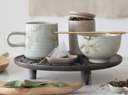 Stoneware Bowl with Hand-Painted Bamboo, Reactive Glaze