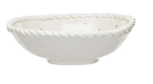 Stoneware Colander w/ Hand Twisted Edge, White