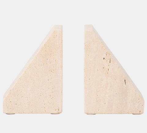 Triangle Travertine Bookends, Tan, set of 2