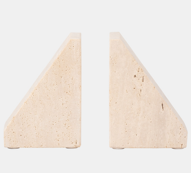 Triangle Travertine Bookends, Tan, set of 2