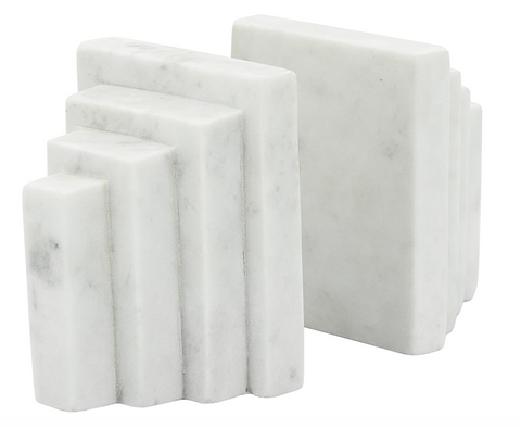 Marble Block Bookends, White