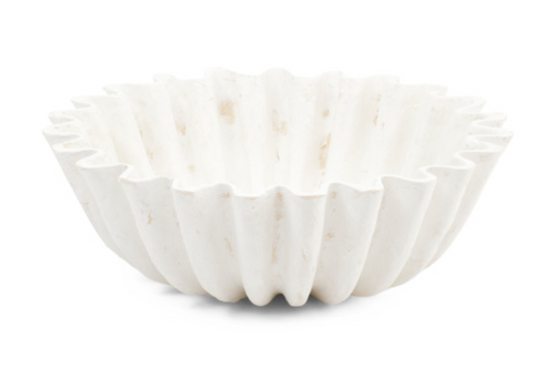 13" Fluted Paper Mache Bowl, Ivory