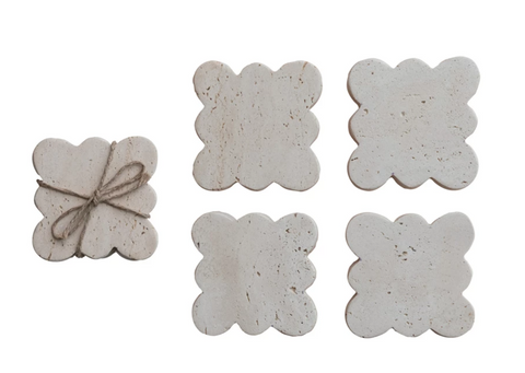 Travertine Coasters w/ Scalloped Edge, Set of 4