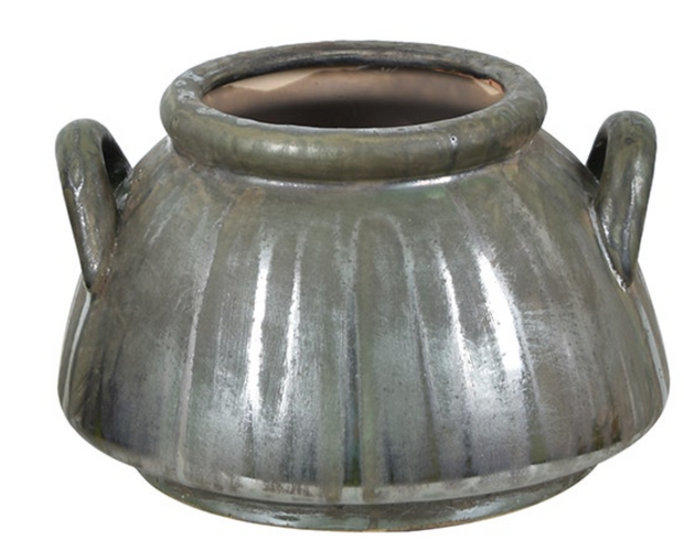 Aged Olive Dripped Glazed Kettle Vase