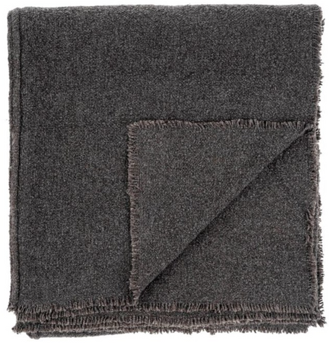 Fringed Boucle Bed Blanket, Charcoal