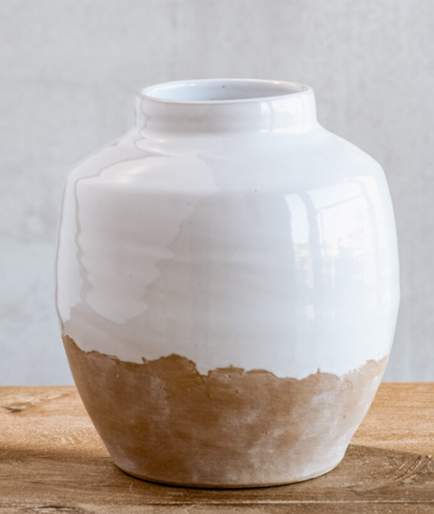 9.5" White & Sand Round Vase