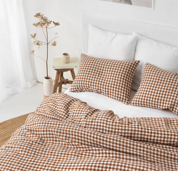 Cinnamon Gingham Linen Duvet Cover, 2 sizes