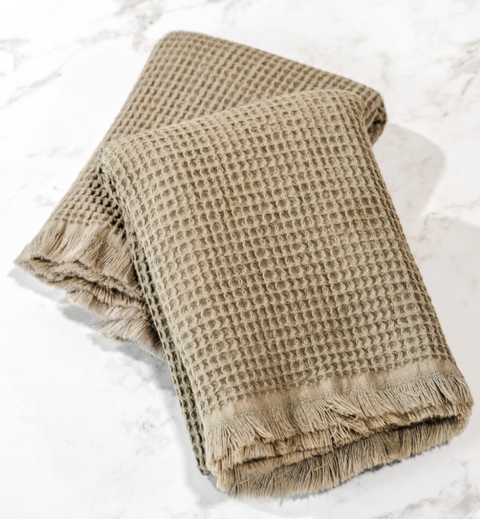 Waffle Fringe Towels, Sage, Set of 2