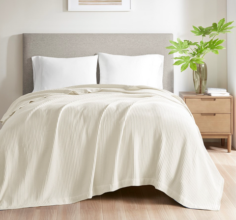 Waffle Weave Blanket, Ivory, 2 Sizes