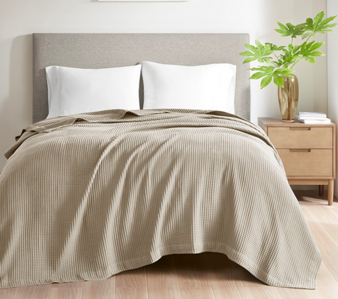 Waffle Weave Blanket, Khaki, 2 Sizes