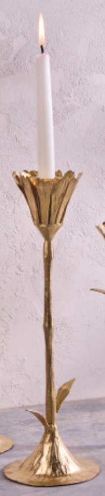 Gold Floral Taper Candleholder, Small