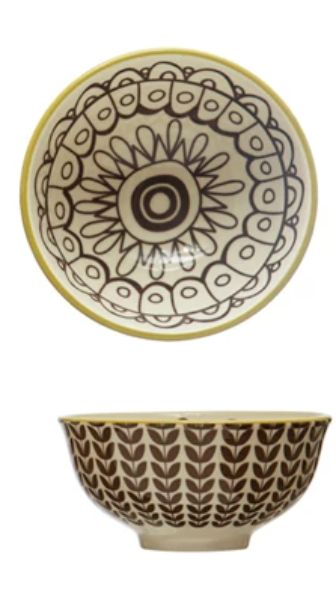 Stoneware Bowl w/Brown Geometric Pattern