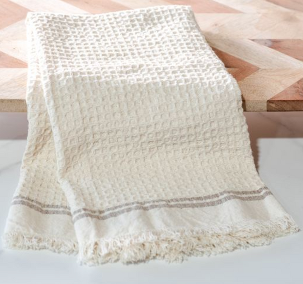 Waffle Stripe Towel, Brown, Set of 2