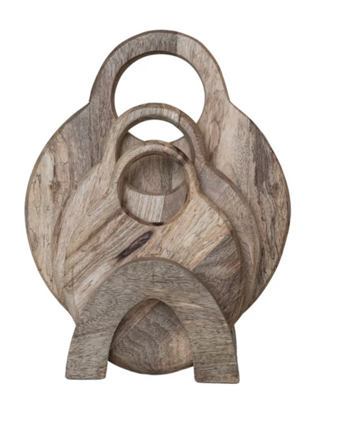 Mango Wood Cutting Boards w/ Handles & Stand, Set of 4