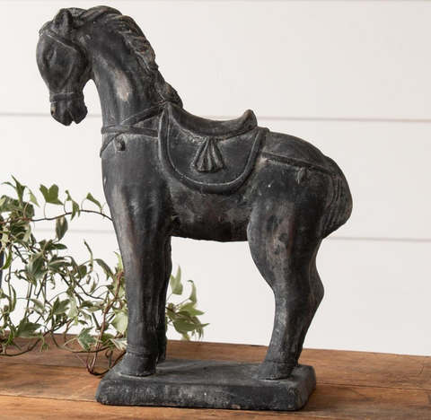 Black Distressed Cement Horse