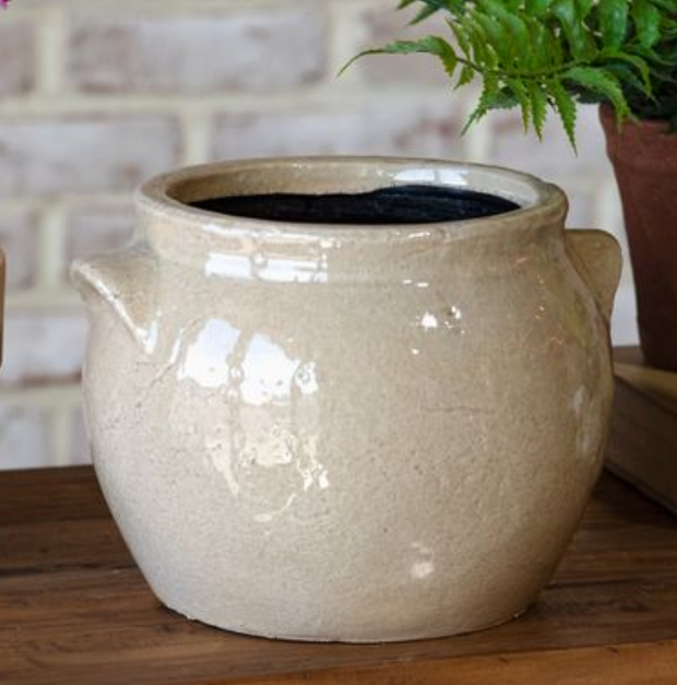 Ceramic Crock Planter, Light Beige, Medium