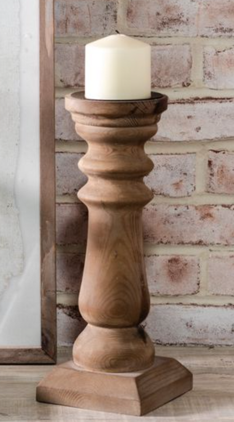 Wood Pillar Candle Holder, Set of 2
