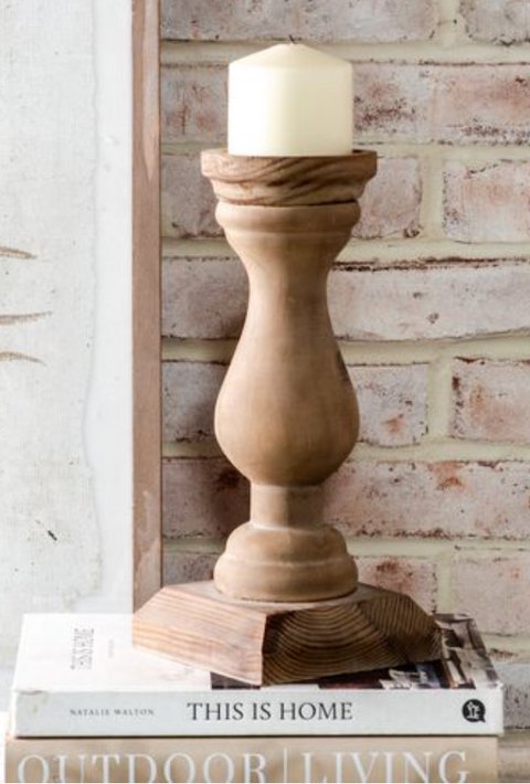 Wood Pillar Candle Holder, Set of 2