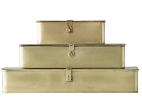 Decorative Metal Boxes, Brass Finish, Set of 3