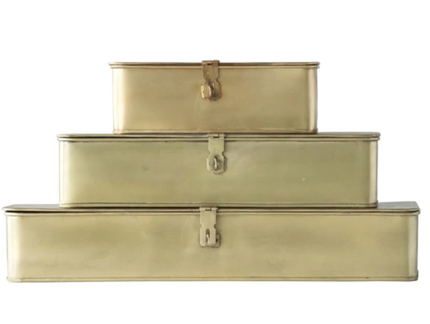 Decorative Metal Boxes, Brass Finish, Set of 3