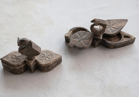 Vintage Decorative Wood Masala Box w/ Handle