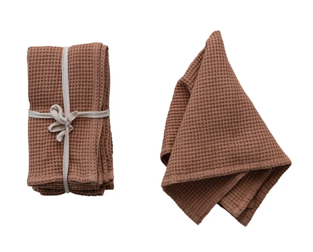 Woven Linen & Cotton Waffle Napkins, Set of 4, 2 Colors