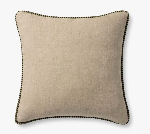 Woven Natural Green Stripe Lined Pillow, 22x22