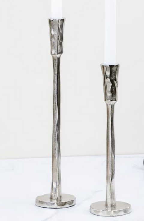 Nickel Plated Taper Candle Holders, Set of 2