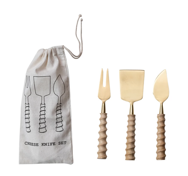 Cheese Knives with Carved Handles, Set of 3