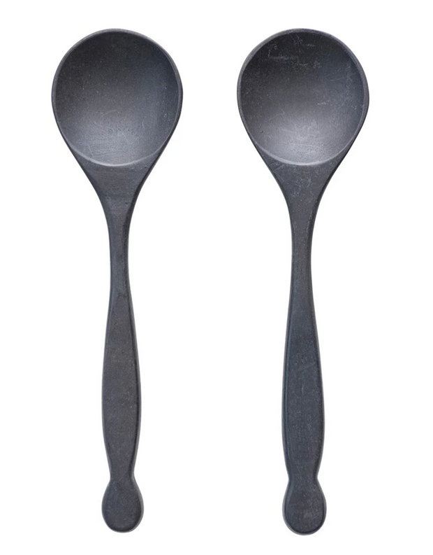 Mango Wood Salad Servers, Black, Set of 2