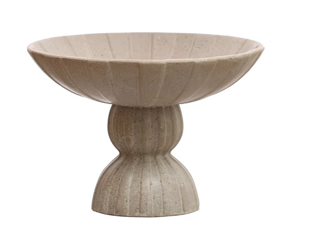Debossed Stoneware Footed Bowl