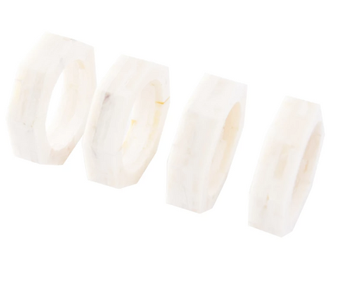 Octagon Shaped Resin Napkin Rings, Cream, Set of 4