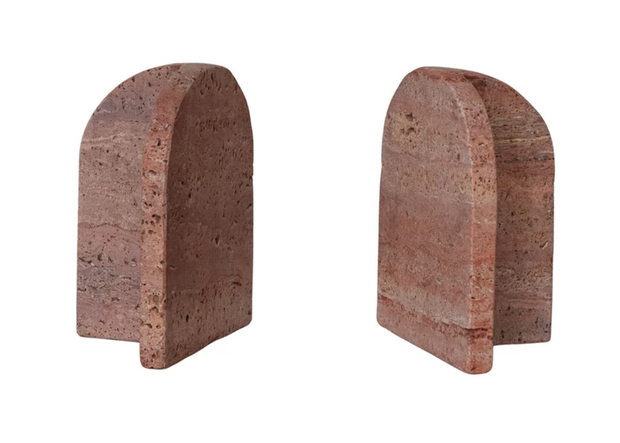 Red Travertine Bookends, Set of 2