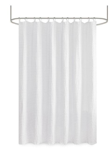 Waffle Textured Shower Curtain, White