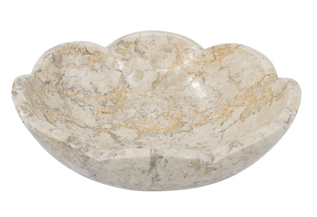 Cream Marble Bowl with Scalloped Design