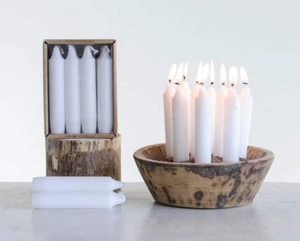 Taper Candles, White, Short, Set of 12