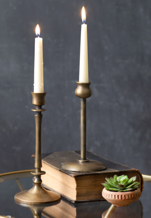 Brass Finish Taper Candle Holders, Set of 2