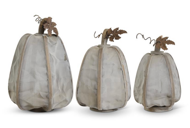 Mesh Pumpkins w/Metal Leaves & Wood Stems, Set of 3