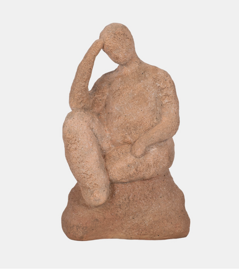 Thinking Man on Rock, Terracotta, 8"