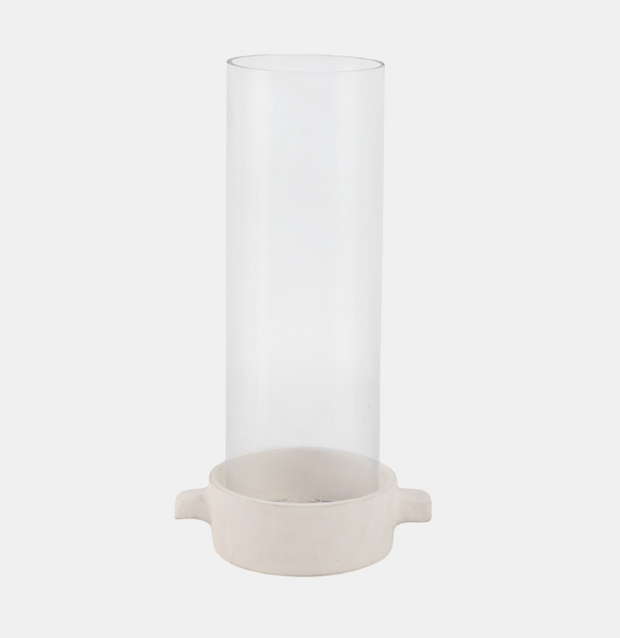 Terracotta Hurricane Taper Holder, White