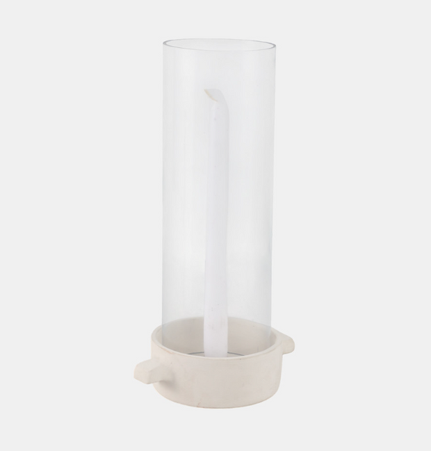 Terracotta Hurricane Taper Holder, White