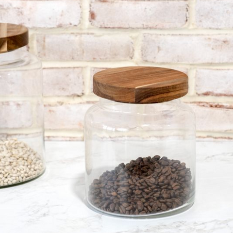 Glass Storage Jar with Wood Lid, 7.8"