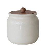 Stoneware Canister with Acacia Wood Lid, Ivory & Natural
