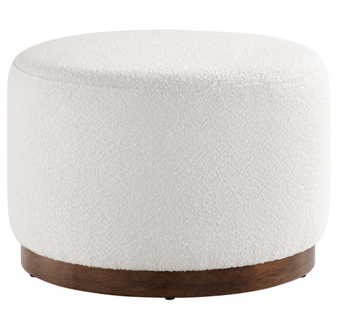 Tilden Large 23" Boucle Round Upholstered Ottoman, Set of 2, Ivory