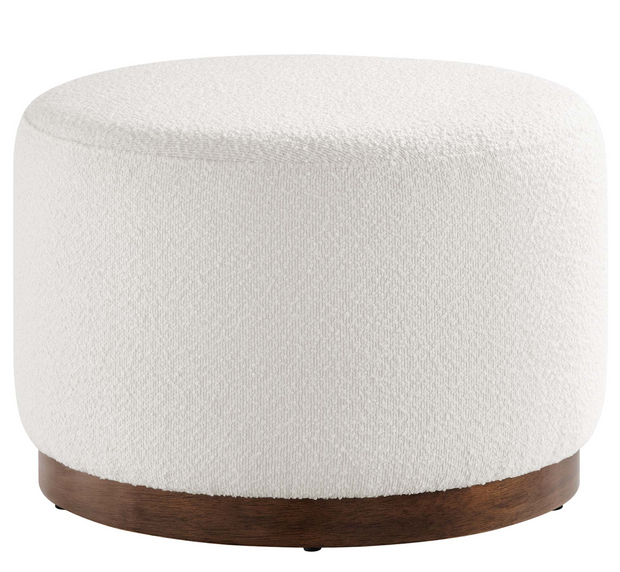 Tilden Large 23" Boucle Round Upholstered Ottoman, Set of 2, Ivory