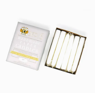 Hand Dipped Taper Candles, 6", Set of 2, Stark White
